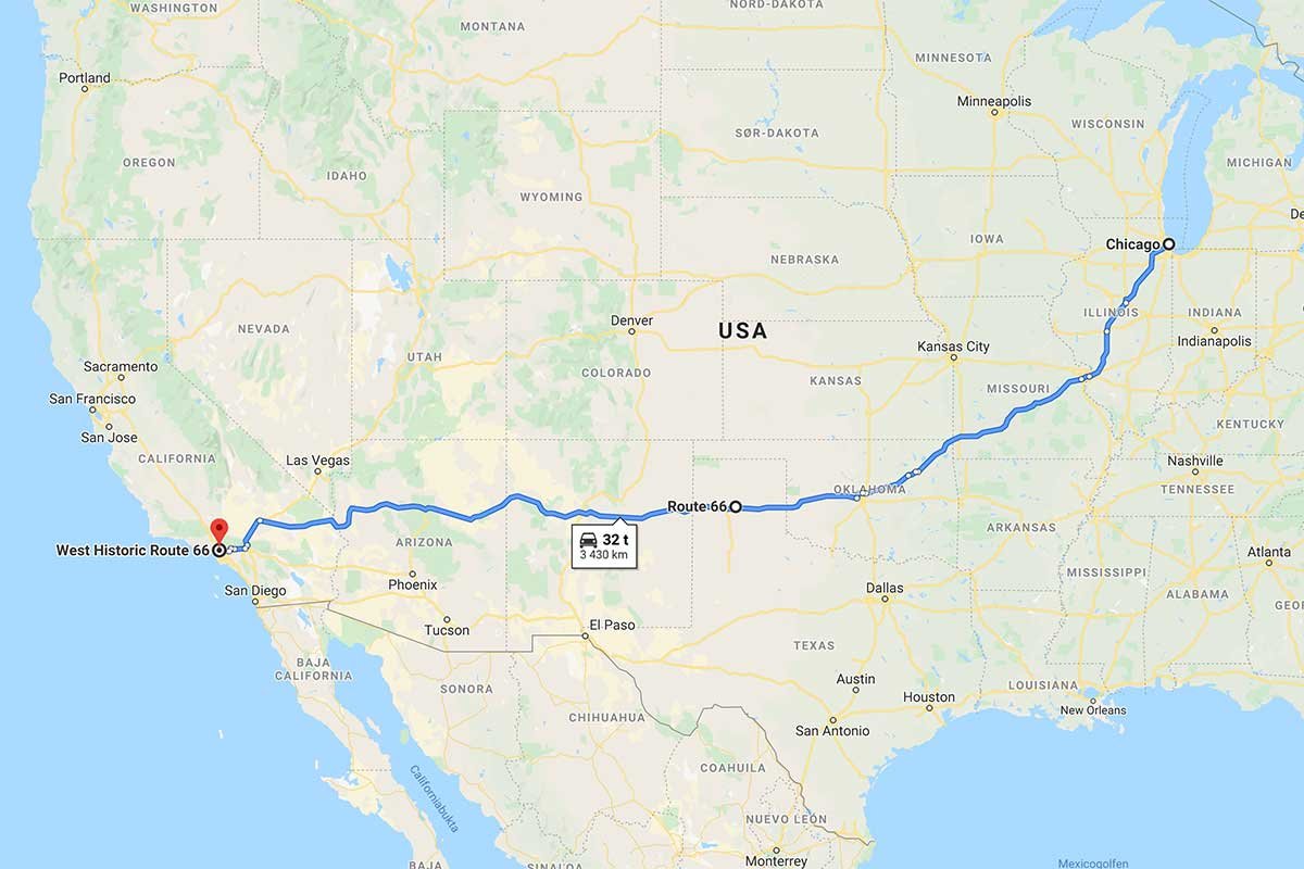 Route 66 From Chicago To Los Angeles Map United States Map